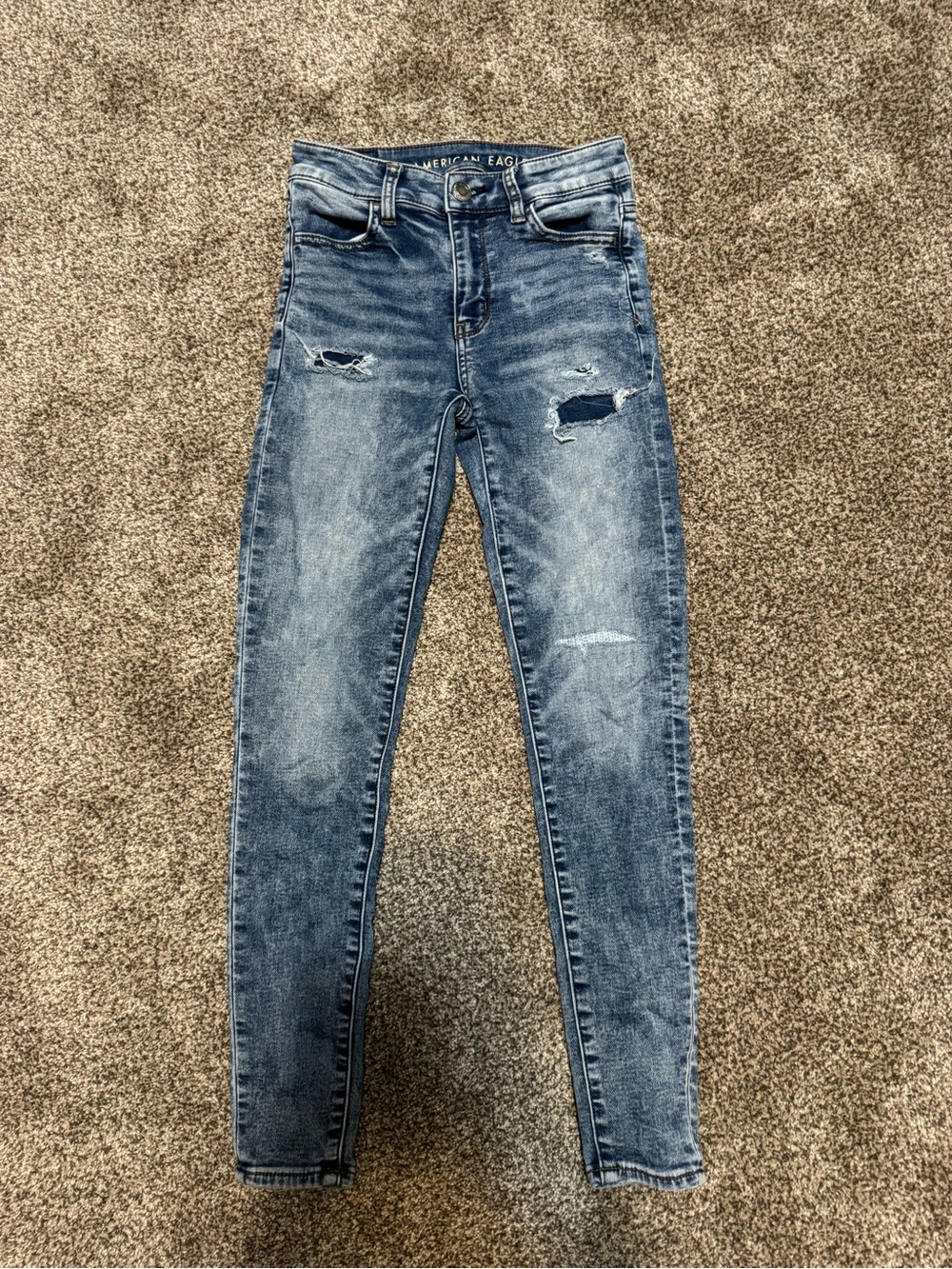 American Eagle Outfitters Women's Skinny Distressed Jeans - Light Blue Acid Wash